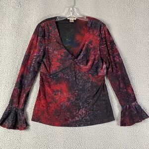 Vintage Velvet Burnout Top Womens Large Red Y2K Babydoll Fairy Witchy Whimsigoth